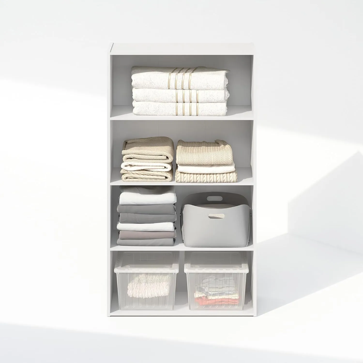 Furinno Reed 4-Tier Multipurpose Open Shelf Clothing & Closet Storage Organization, White