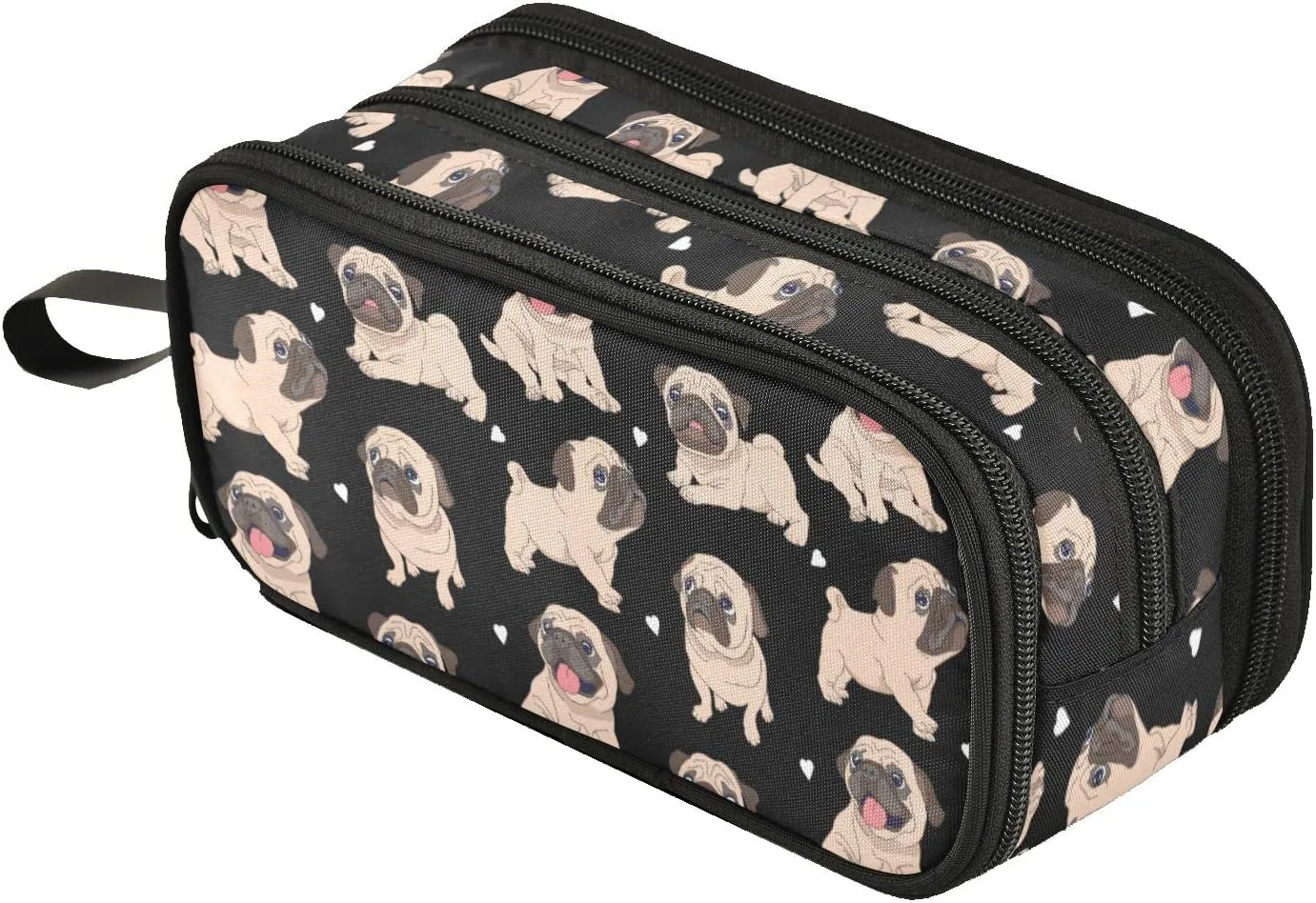 Fustylead Canvas Pencil Bag Large Storage Pouch Marker Pen Case Simple Stationery Bag School College Office Organizer for Teens Girls Adults Student-Funny Pugs