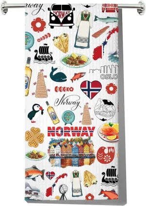 G2TUP Norway Kitchen Towels - Norwegian Landmarks Gift - Housewarming Gift