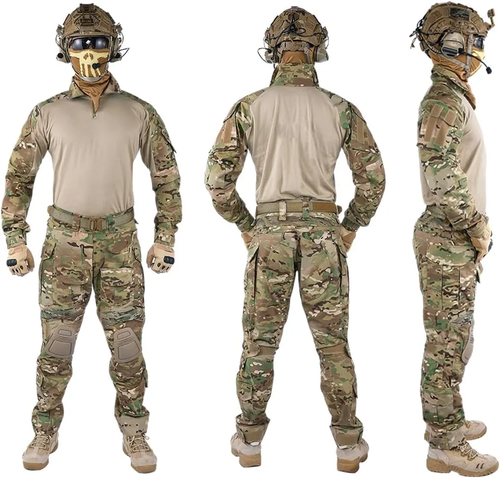 G3 Combat Uniform Tactical Camo Clothing with Knee Pad & Elbow Pads Military BDU Pants and Shirts Set