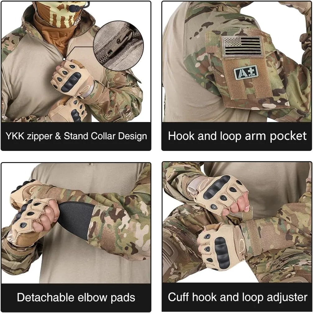G3 Combat Uniform Tactical Camo Clothing with Knee Pad & Elbow Pads Military BDU Pants and Shirts Set