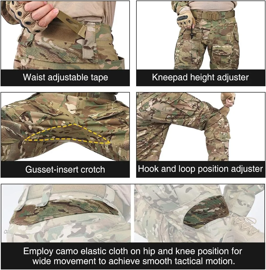 G3 Combat Uniform Tactical Camo Clothing with Knee Pad & Elbow Pads Military BDU Pants and Shirts Set