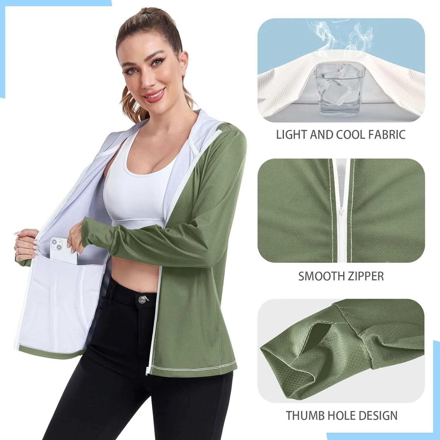 GAIGEO Black Green Women Jacket UPF 50  Womens Sun Protection Clothing, Cooling and Lightweight, S