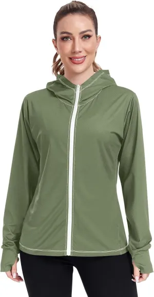 GAIGEO Black Green Women Jacket UPF 50  Womens Sun Protection Clothing, Cooling and Lightweight, S