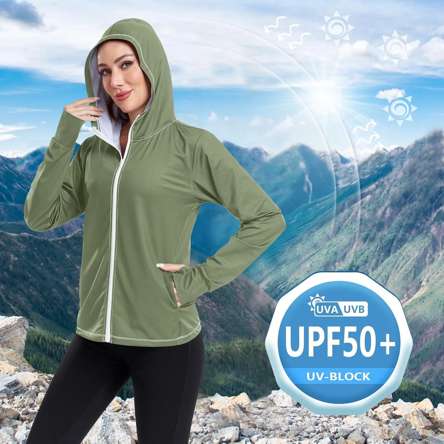 GAIGEO Black Green Women Jacket UPF 50  Womens Sun Protection Clothing, Cooling and Lightweight, S