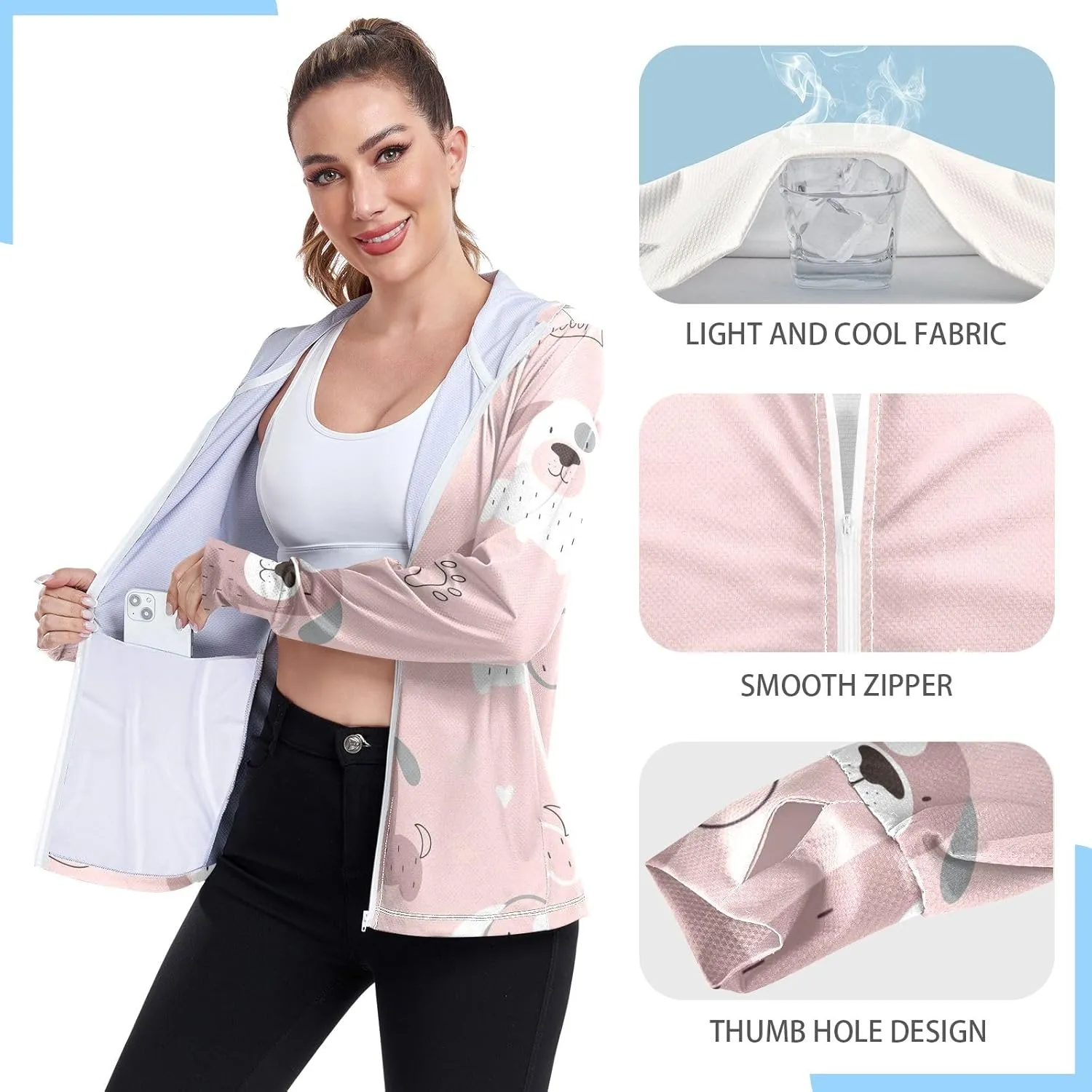 GAIGEO Blue Fish Stripes Women Jacket UPF 50  Uv Clothing for Women Sun Protection, Cooling and Lightweight, S