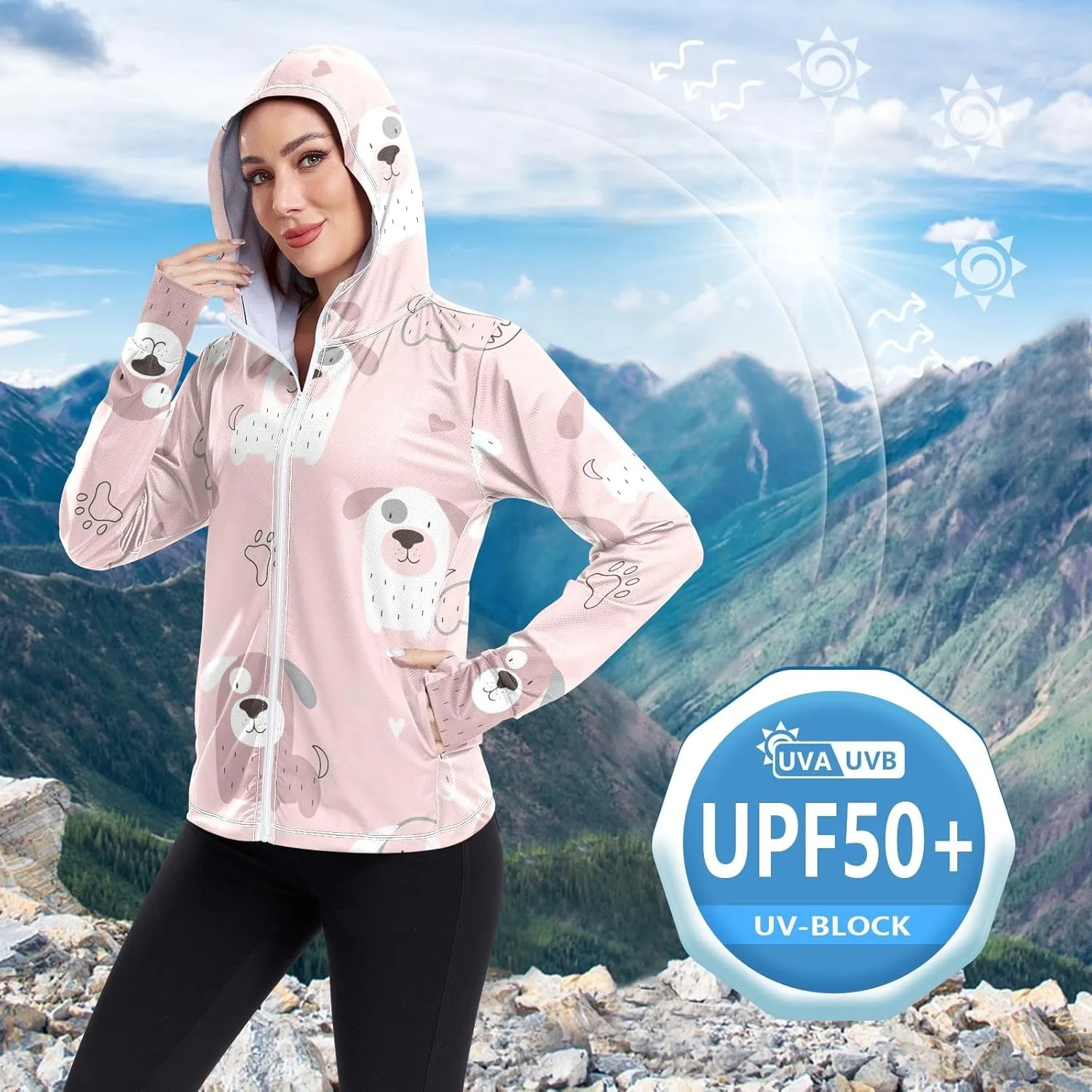 GAIGEO Blue Fish Stripes Women Jacket UPF 50  Uv Clothing for Women Sun Protection, Cooling and Lightweight, S