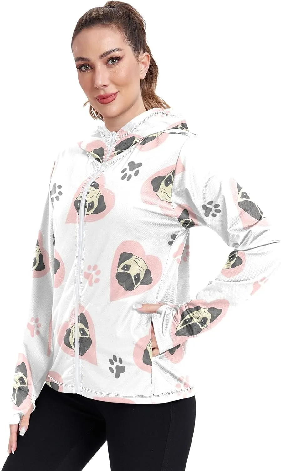 GAIGEO Green Pink Palm Trees Women Jacket Breathable Sun Protection Clothing Women UPF 50 , with Zip Pockets, S