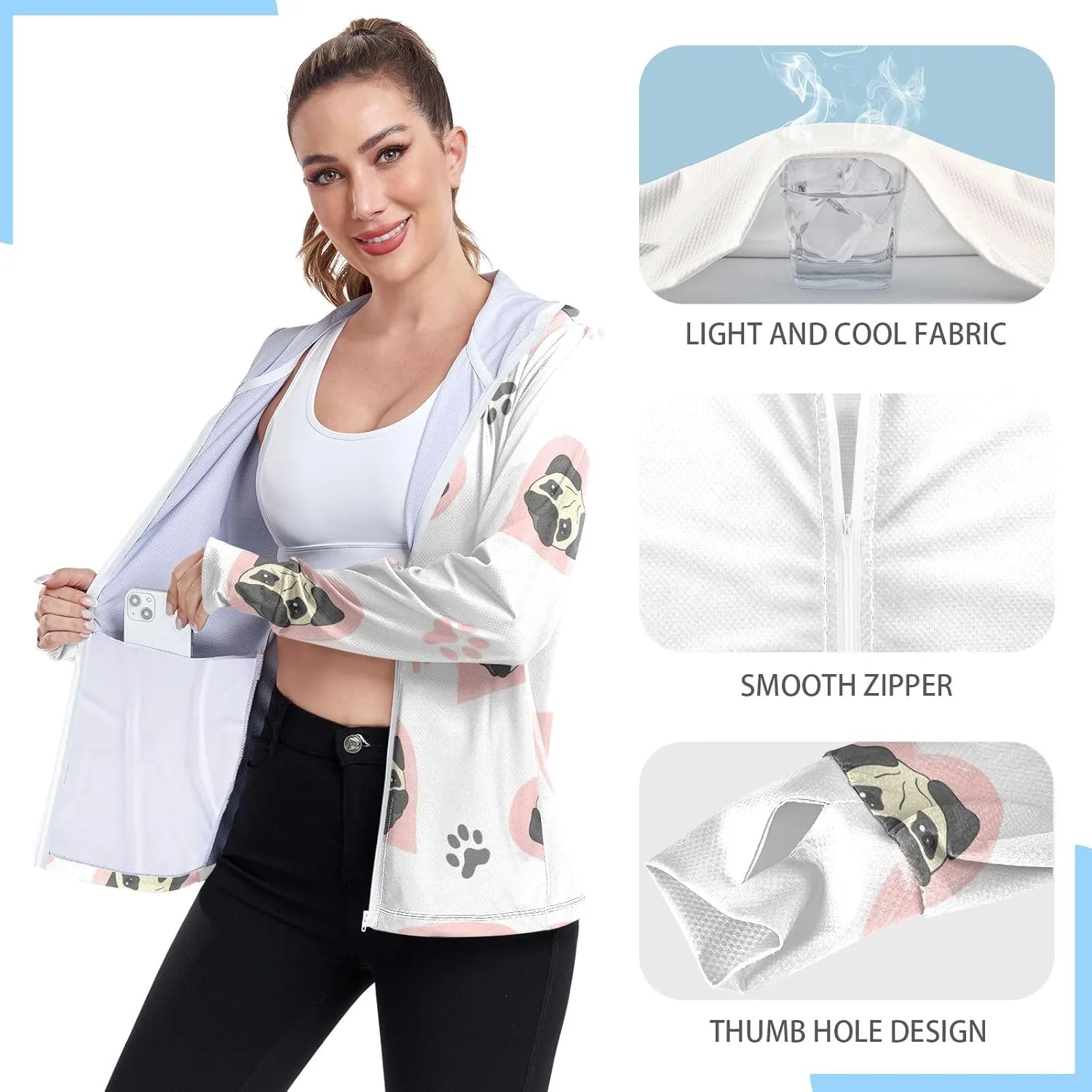 GAIGEO Green Pink Palm Trees Women Jacket Breathable Sun Protection Clothing Women UPF 50 , with Zip Pockets, S