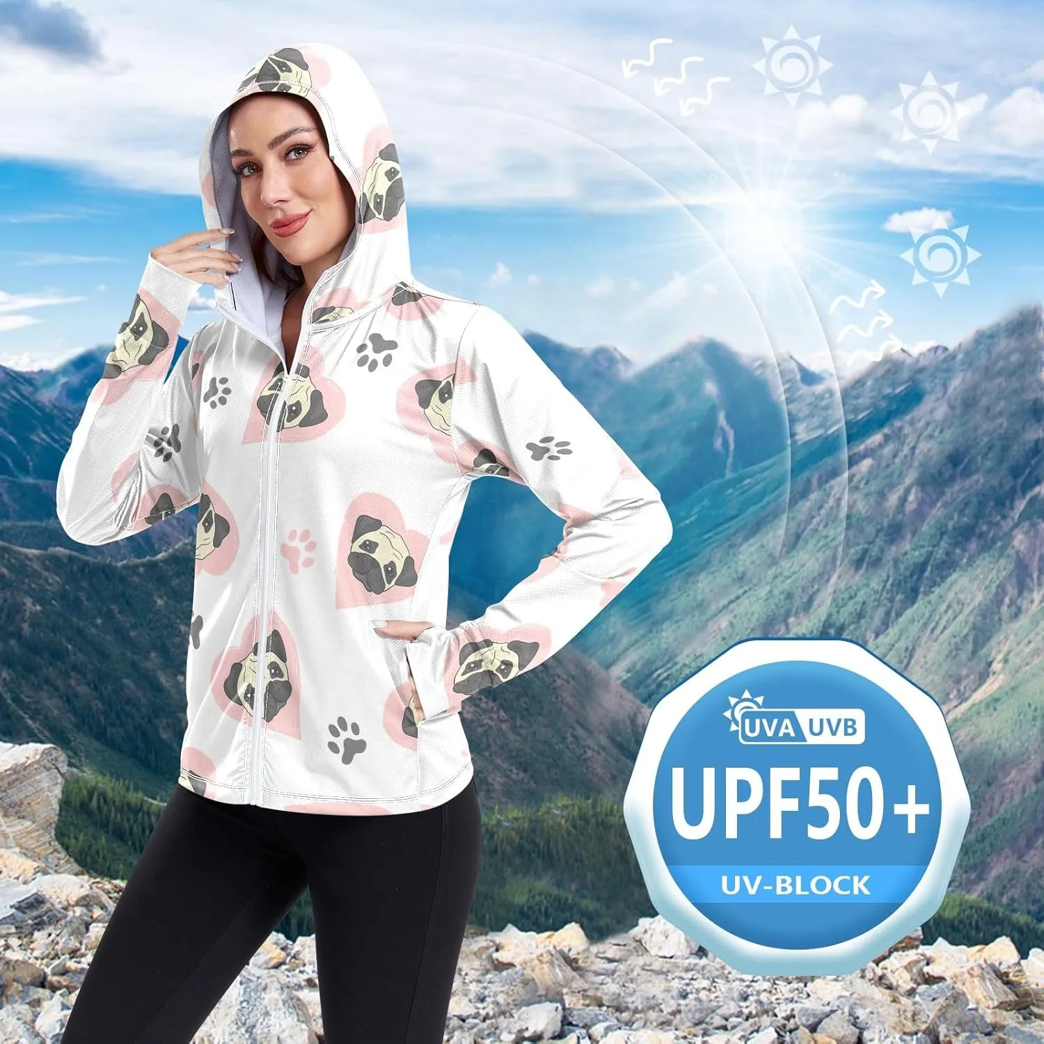 GAIGEO Green Pink Palm Trees Women Jacket Breathable Sun Protection Clothing Women UPF 50 , with Zip Pockets, S