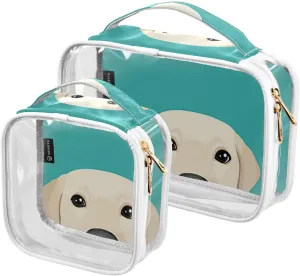 GAIGEO Probe White Dog Clear Makeup Bag Set, Carry on Toiletry Bag Tsa Approved, Womens Makeup Bag, 2 Pack