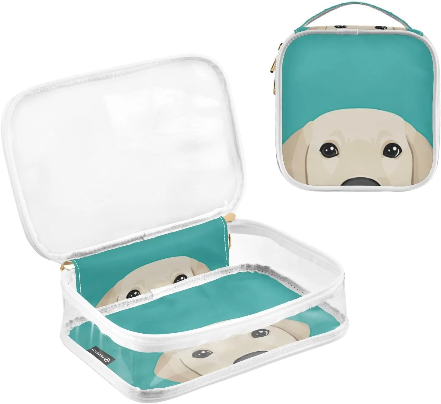 GAIGEO Probe White Dog Clear Makeup Bag Set, Carry on Toiletry Bag Tsa Approved, Womens Makeup Bag, 2 Pack