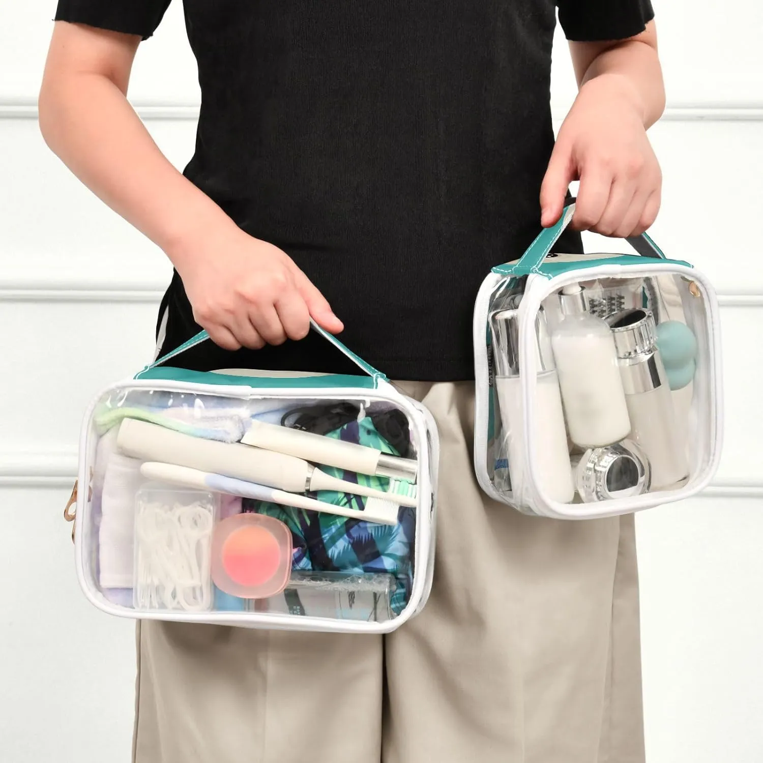 GAIGEO Probe White Dog Clear Makeup Bag Set, Carry on Toiletry Bag Tsa Approved, Womens Makeup Bag, 2 Pack