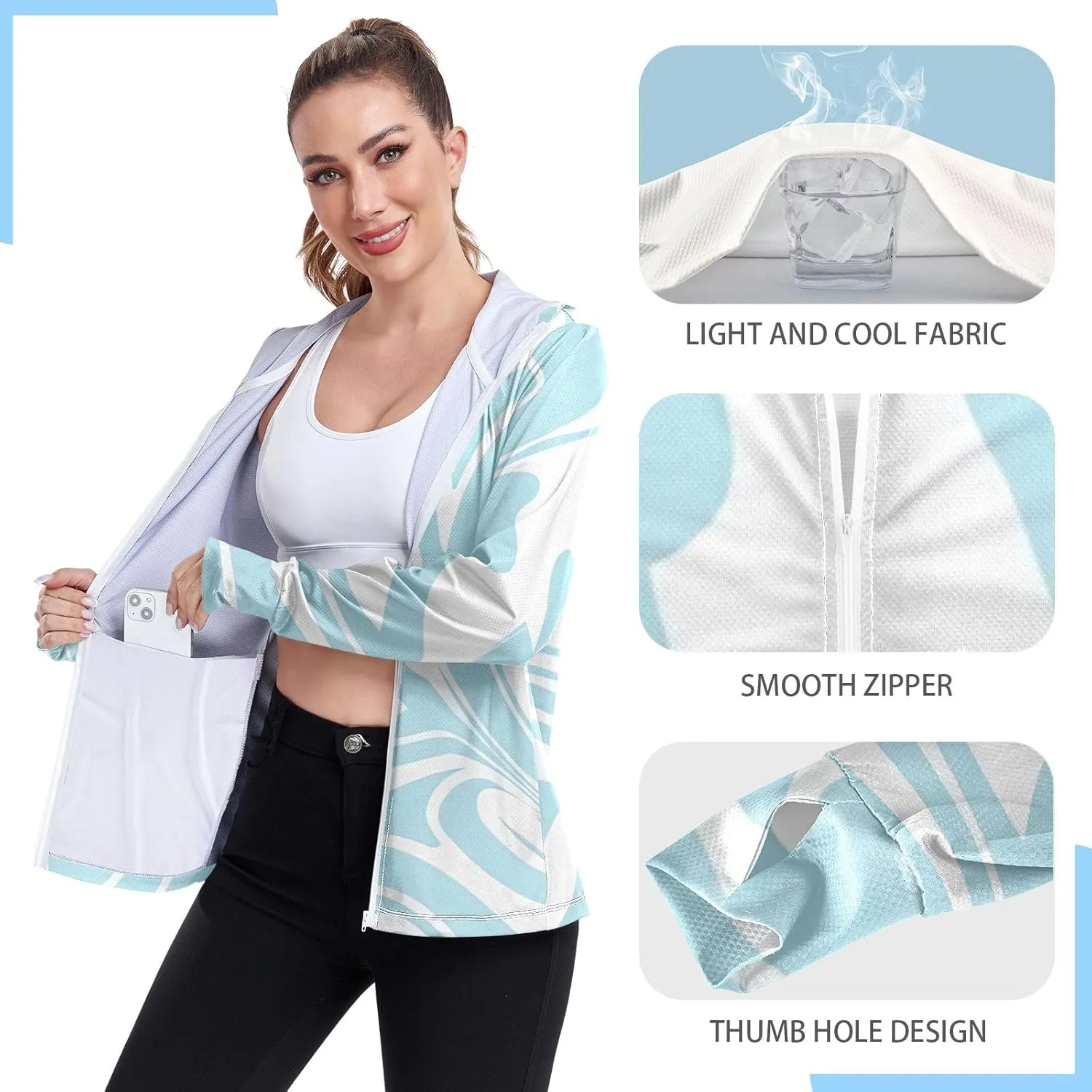 GAIGEO Starfish Blue Green Women Jacket UPF 50  Lightweight Upf Clothing Women, Breathable Fabric, S
