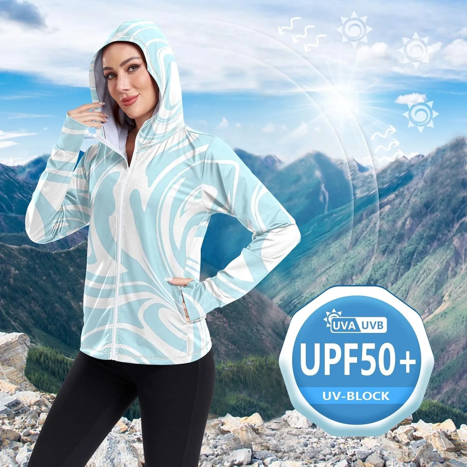 GAIGEO Starfish Blue Green Women Jacket UPF 50  Lightweight Upf Clothing Women, Breathable Fabric, S