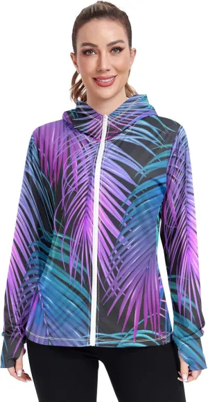 GAIGEO Tropic Leaves Neon Colors Women Jacket Active UPF 50  Uv Protection Clothing Women, Secure Pockets, S
