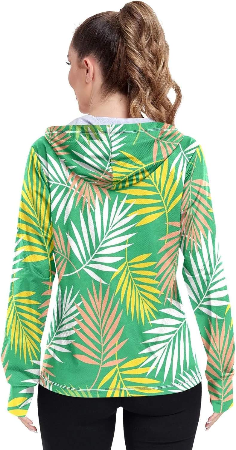 GAIGEO Vintage Tropical Leaves Women Jacket UPF 50  Sun Protection Clothing Women, Cooling and Lightweight, S