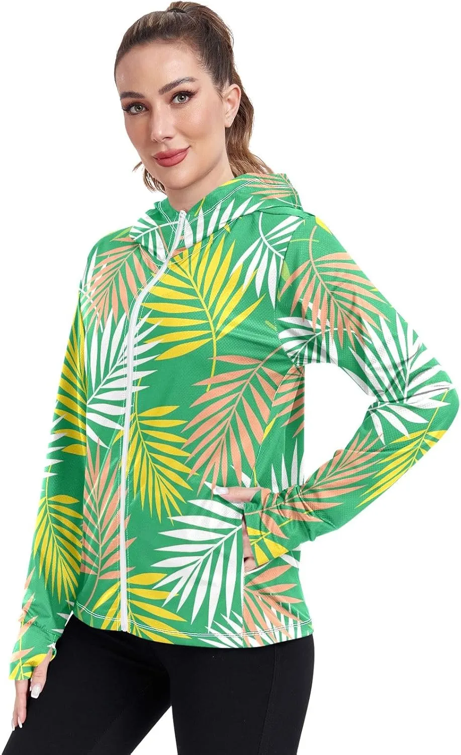 GAIGEO Vintage Tropical Leaves Women Jacket UPF 50  Sun Protection Clothing Women, Cooling and Lightweight, S
