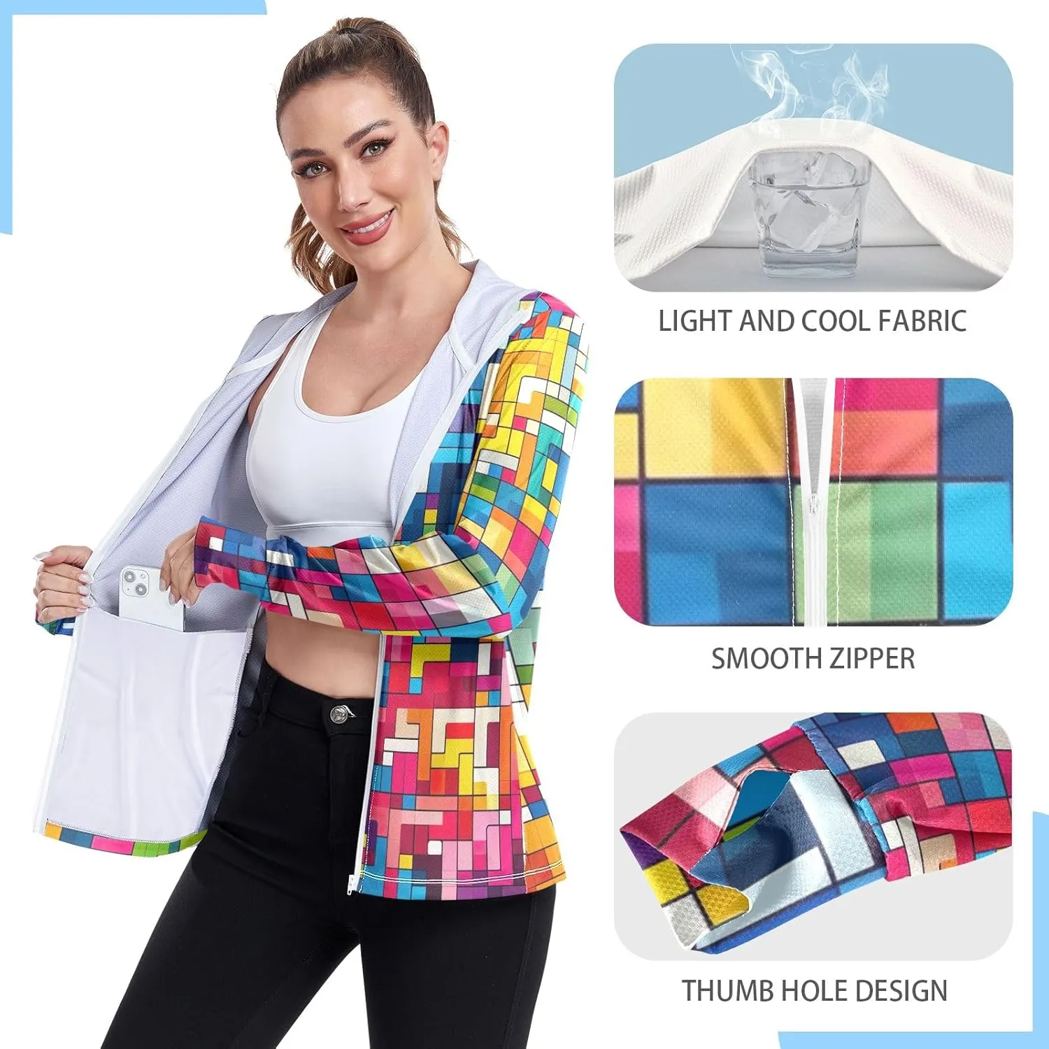 GAIGEO Vintage Tropical Leaves Women Jacket UPF 50  Sun Protection Clothing Women, Cooling and Lightweight, S
