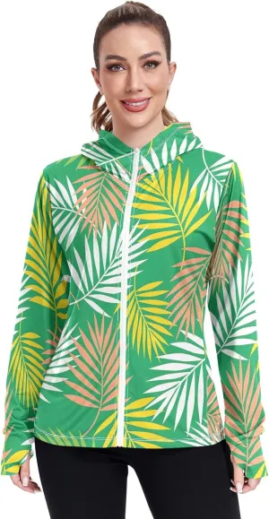 GAIGEO Vintage Tropical Leaves Women Jacket UPF 50  Sun Protection Clothing Women, Cooling and Lightweight, S