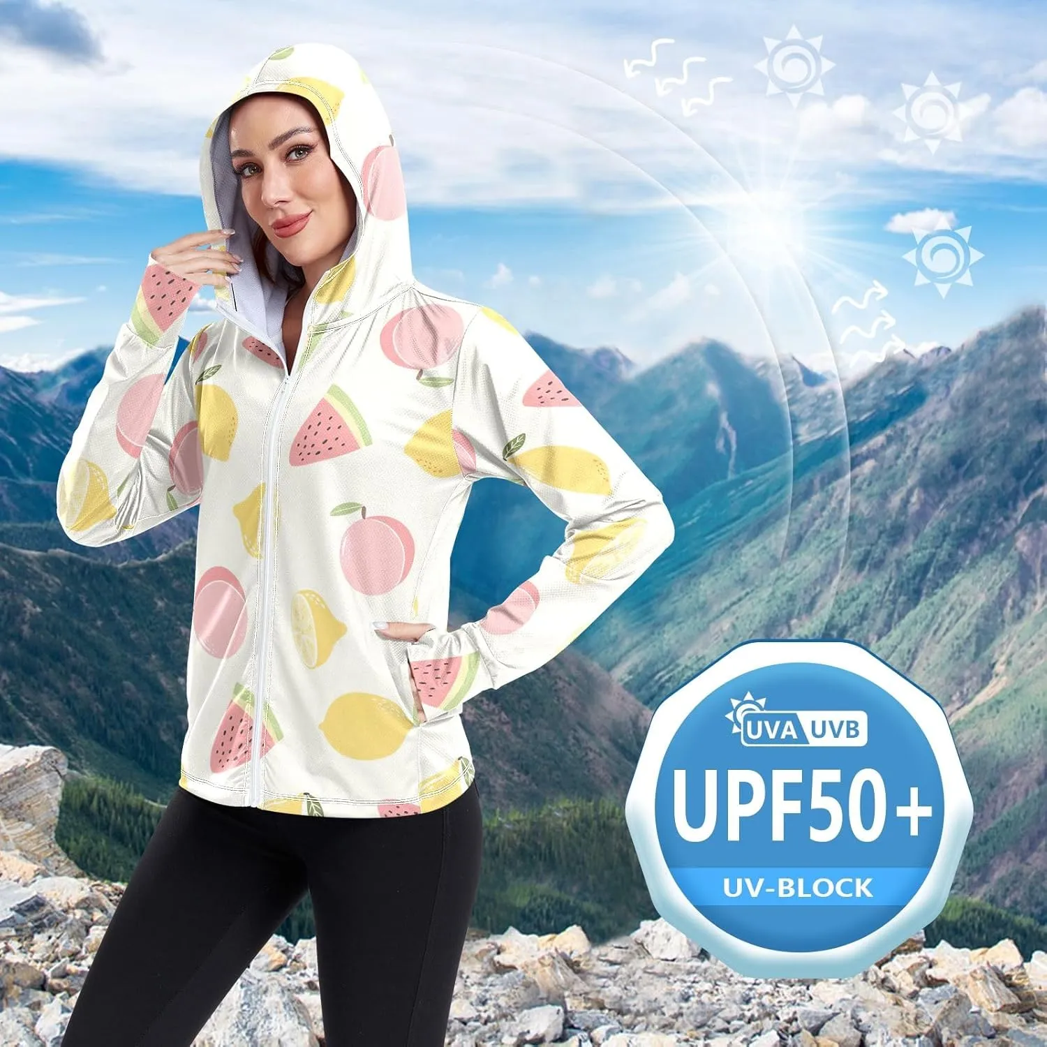 GAIGEO Watermelon Orange Pineapple Love Women Jacket Breathable Upf Clothing Women UPF 50 , with Zip Pockets, S