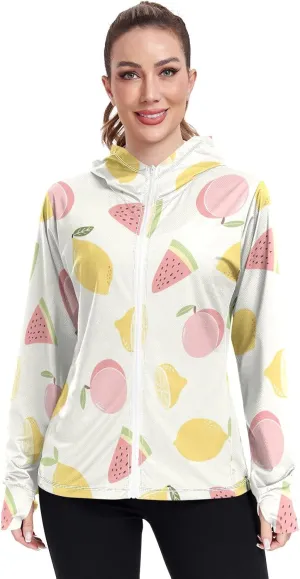 GAIGEO Watermelon Orange Pineapple Love Women Jacket Breathable Upf Clothing Women UPF 50 , with Zip Pockets, S