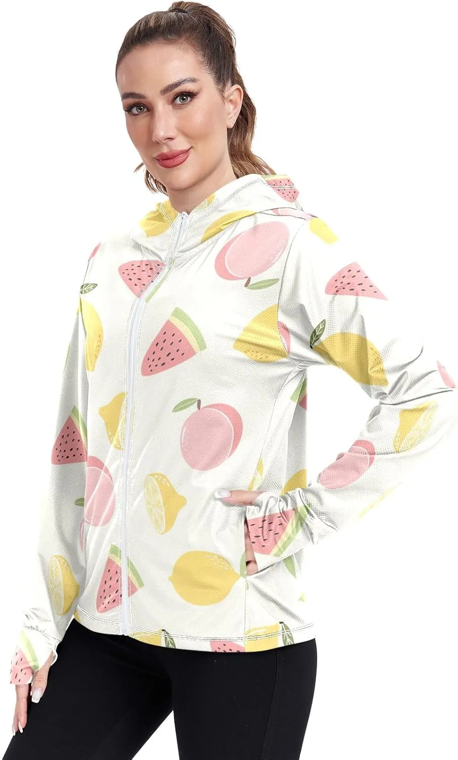 GAIGEO Watermelon Orange Pineapple Love Women Jacket Breathable Upf Clothing Women UPF 50 , with Zip Pockets, S