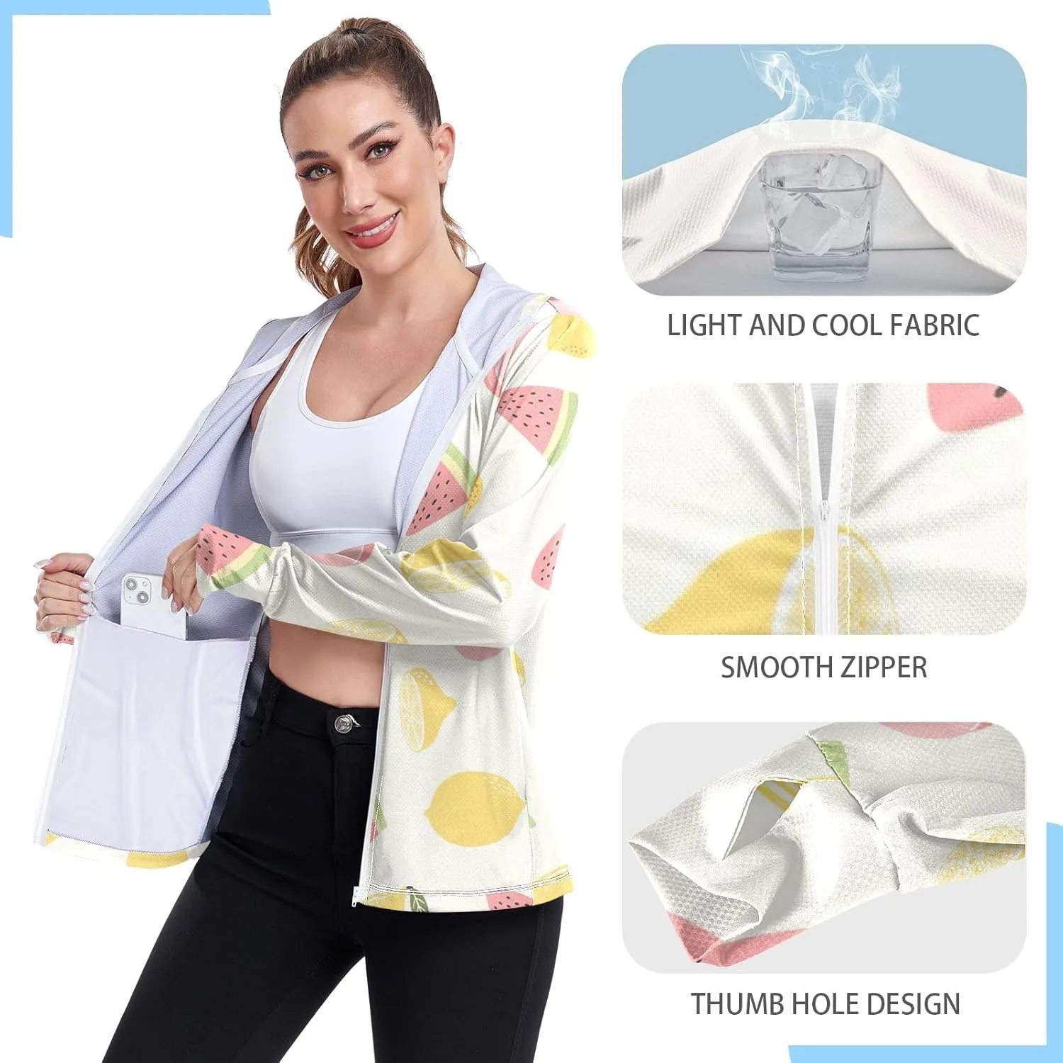 GAIGEO Watermelon Orange Pineapple Love Women Jacket Breathable Upf Clothing Women UPF 50 , with Zip Pockets, S