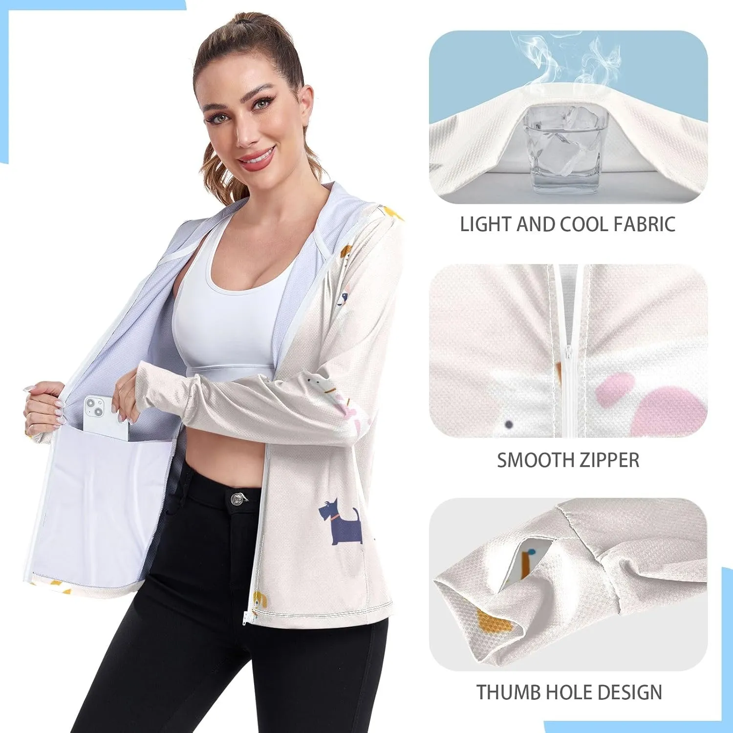 GAIGEO Yellow Blue Color Palm Leaves Women Jacket Active UPF 50  Womens Sun Protection Clothing, Secure Pockets, S