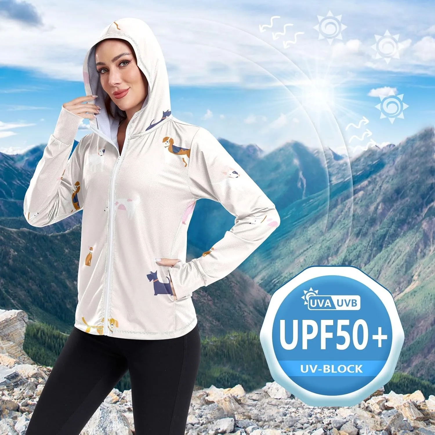 GAIGEO Yellow Blue Color Palm Leaves Women Jacket Active UPF 50  Womens Sun Protection Clothing, Secure Pockets, S