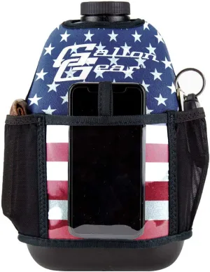 Gallon Gear 1 Gallon Large Water Bottle with Cover - BPA Free Plastic, Reusable Water Jug and Neoprene Cooling & Insulated Carrier with Storage Pockets (Black w/American Flag Cover)
