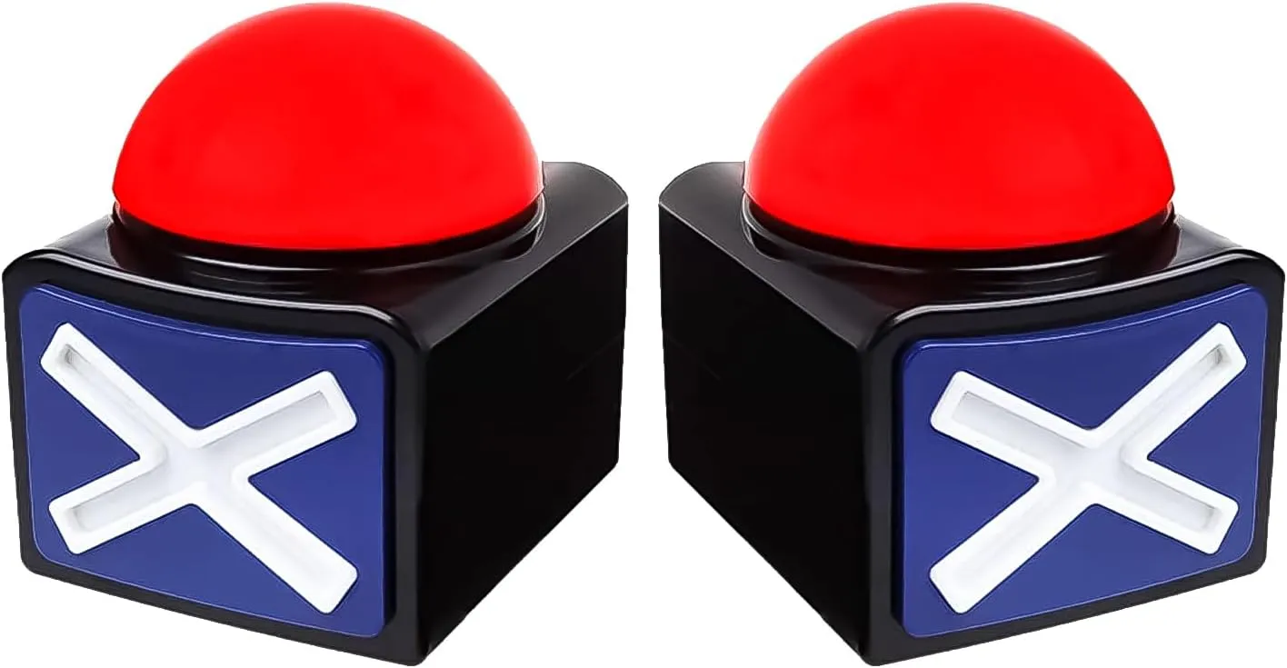 Game buzzers with Lights and Alarm Sounds. Sound Buttons Suitable for Game Shows, Party competitions, Trivia quizzes and Family Talent Shows. (2-Pack)