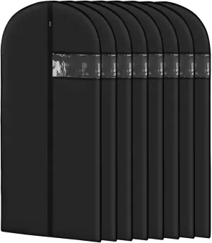 Garment Bags for Hanging Clothes (8 packs，43 inches) Washable Black Suit Bags for Closet Storage and Travel with Clear Window