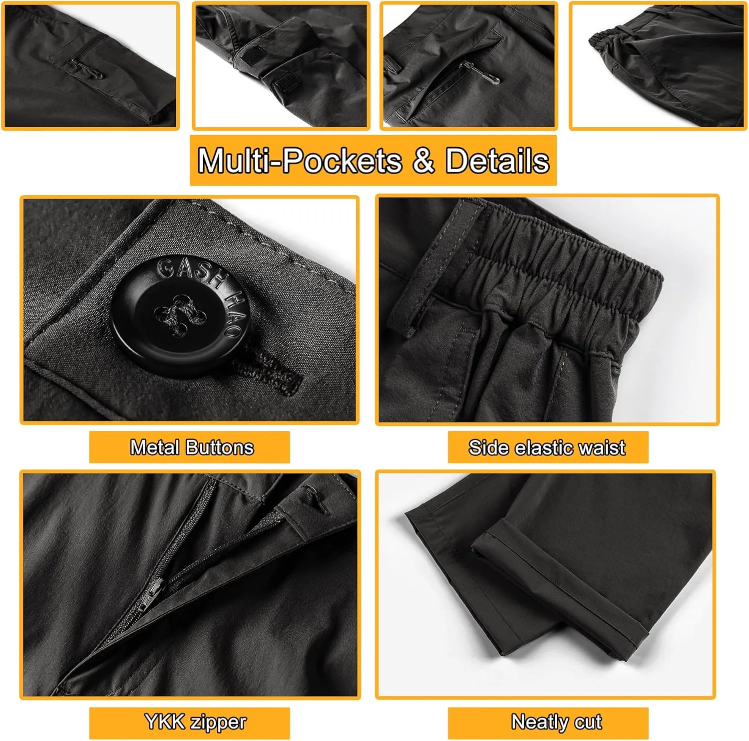 Gash Hao Mens Hiking Convertible Pants Outdoor Waterproof Quick Dry Zip Off Lightweight Fishing Pants