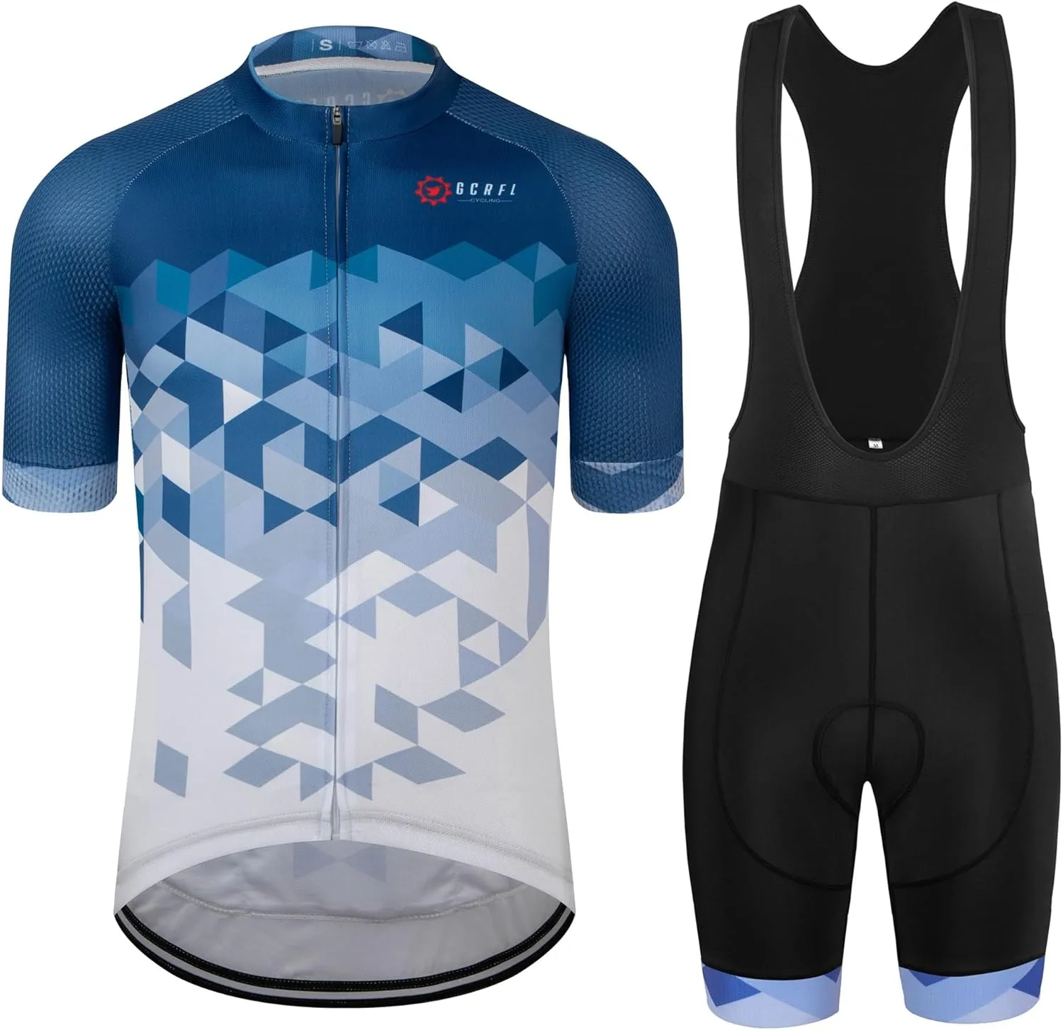 GCRFL Men's Cycling Jersey Set Road Bike Shorts Sleeves Jersey Zipper Pokcet Bib Shorts with Padded, Cycling Clothing kit Men