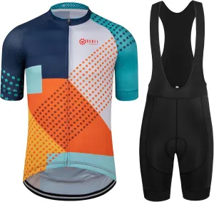 GCRFL Men's Cycling Jersey Set Road Bike Shorts Sleeves Jersey Zipper Pokcet Bib Shorts with Padded, Cycling Clothing kit Men