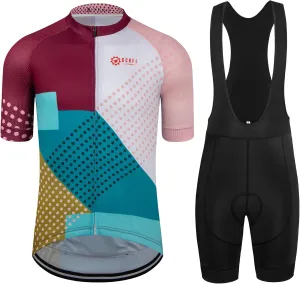 GCRFL Men's Cycling Jersey Set Road Bike Shorts Sleeves Jersey Zipper Pokcet Bib Shorts with Padded, Cycling Clothing kit Men