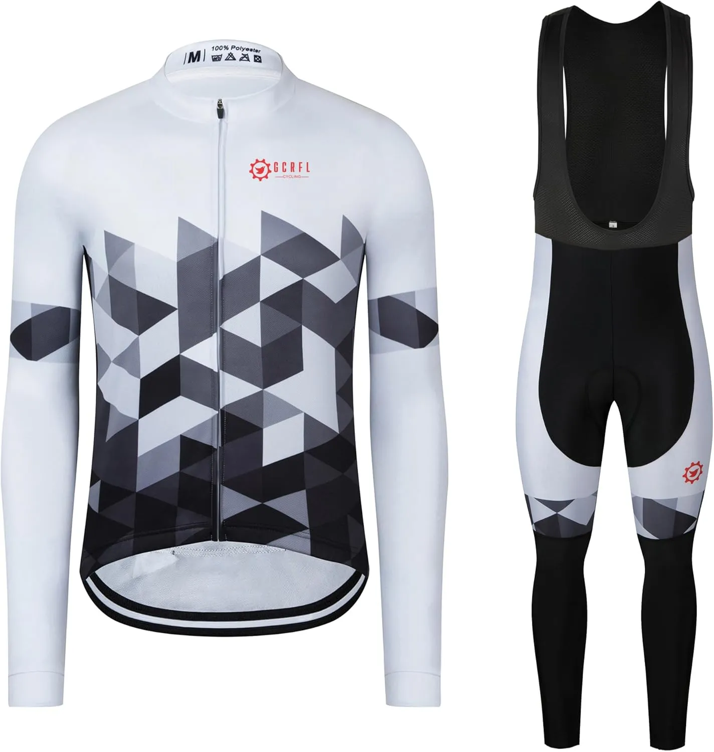 GCRFL Winter Cycling Jersey Sets Thermal Fleece Bike Jersey   Bib Pants, Long Sleeve Cycling Clothing Sets for Man