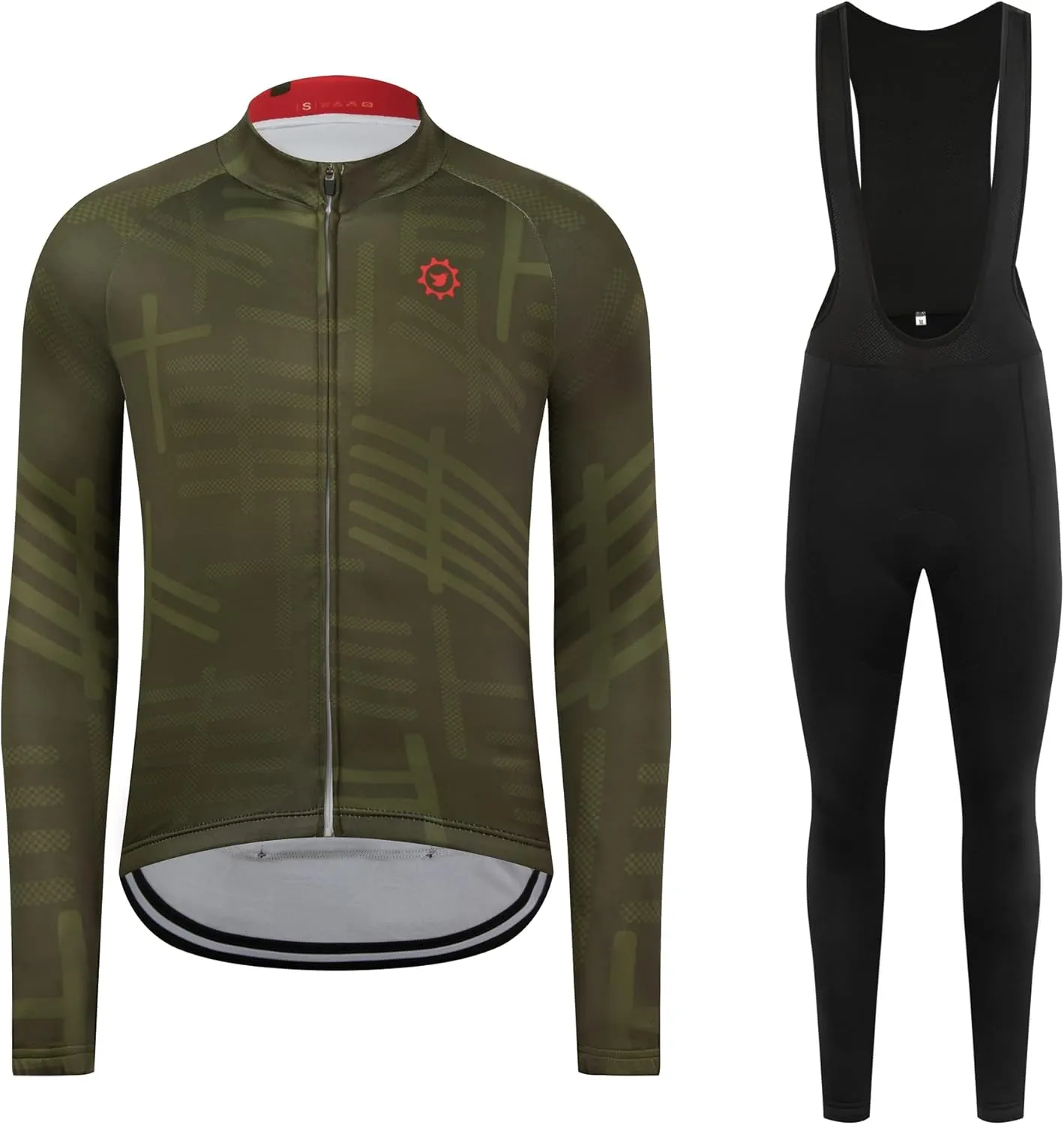 GCRFL Winter Cycling Jersey Sets Thermal Fleece Bike Jersey   Bib Pants, Long Sleeve Cycling Clothing Sets for Man