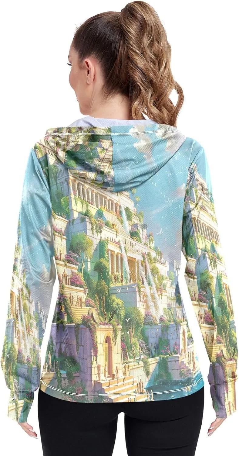 Glowing Butterflies Purple Womens Uv Protection Clothing, Upf 50  Athletic Zip up Hoodie