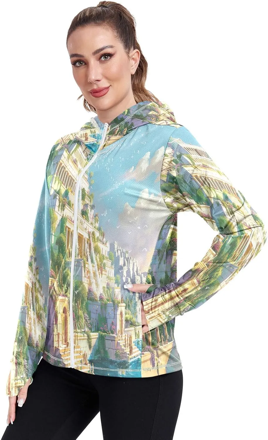 Glowing Butterflies Purple Womens Uv Protection Clothing, Upf 50  Athletic Zip up Hoodie