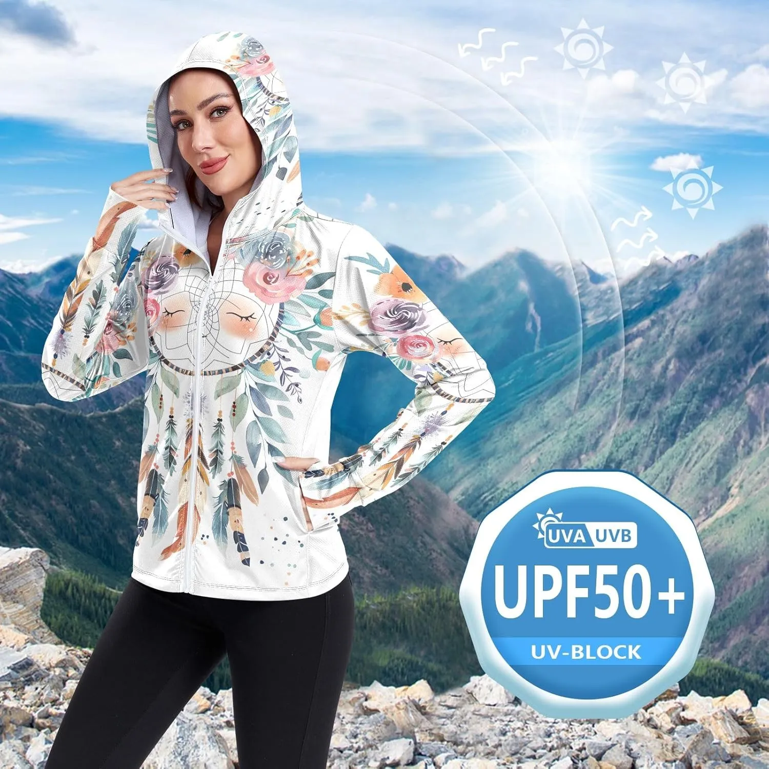 Glowing Butterflies Purple Womens Uv Protection Clothing, Upf 50  Athletic Zip up Hoodie