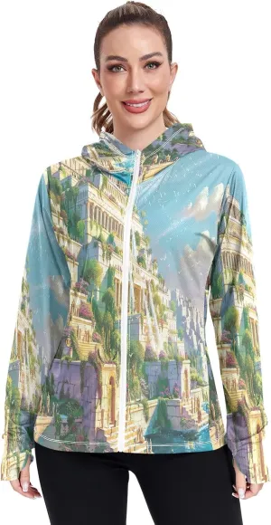 Glowing Butterflies Purple Womens Uv Protection Clothing, Upf 50  Athletic Zip up Hoodie