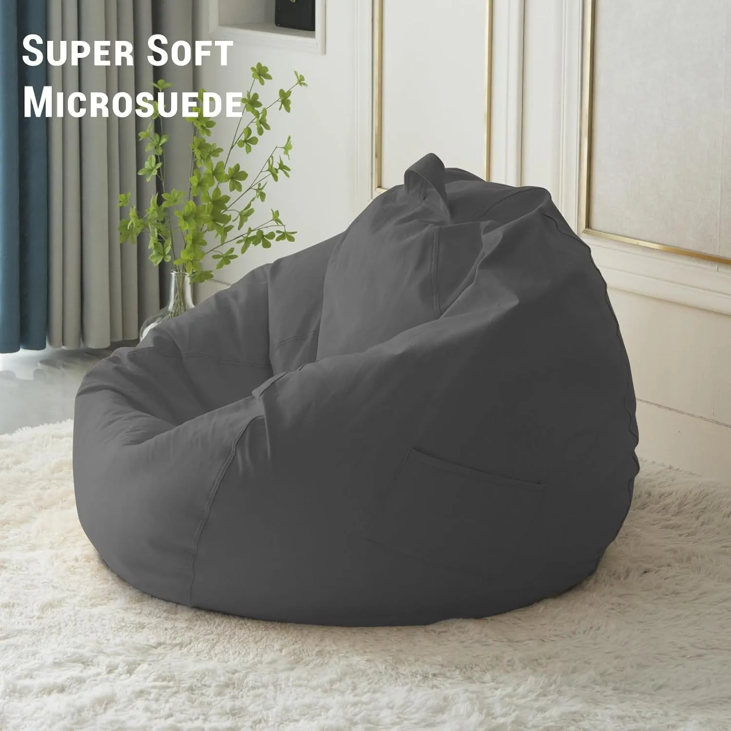 Gogreen Stuffed Animal Storage Bean Bag Chair Cover (39"x29"x25", No Filler) for Kids and Adults Lazy Beds Soft Premium Corduroy Bean Bag for Organizing Children Plush Toys (Gray)