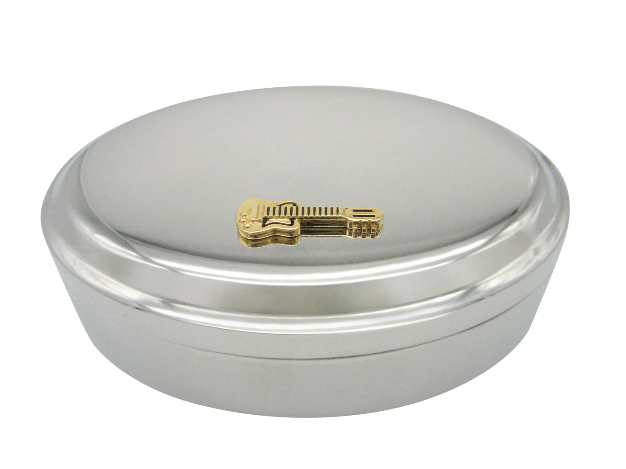 Gold Toned Guitar Musical Instrument Pendant Oval Trinket Jewelry Box
