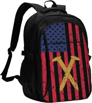 Golden Spike Railroad Spike American Flag Travel Backpack Laptop Backpacks Business Rucksack Outdoor Daypack Large Sport Bag with Luggage Strap USB Charging Port for Hiking Working