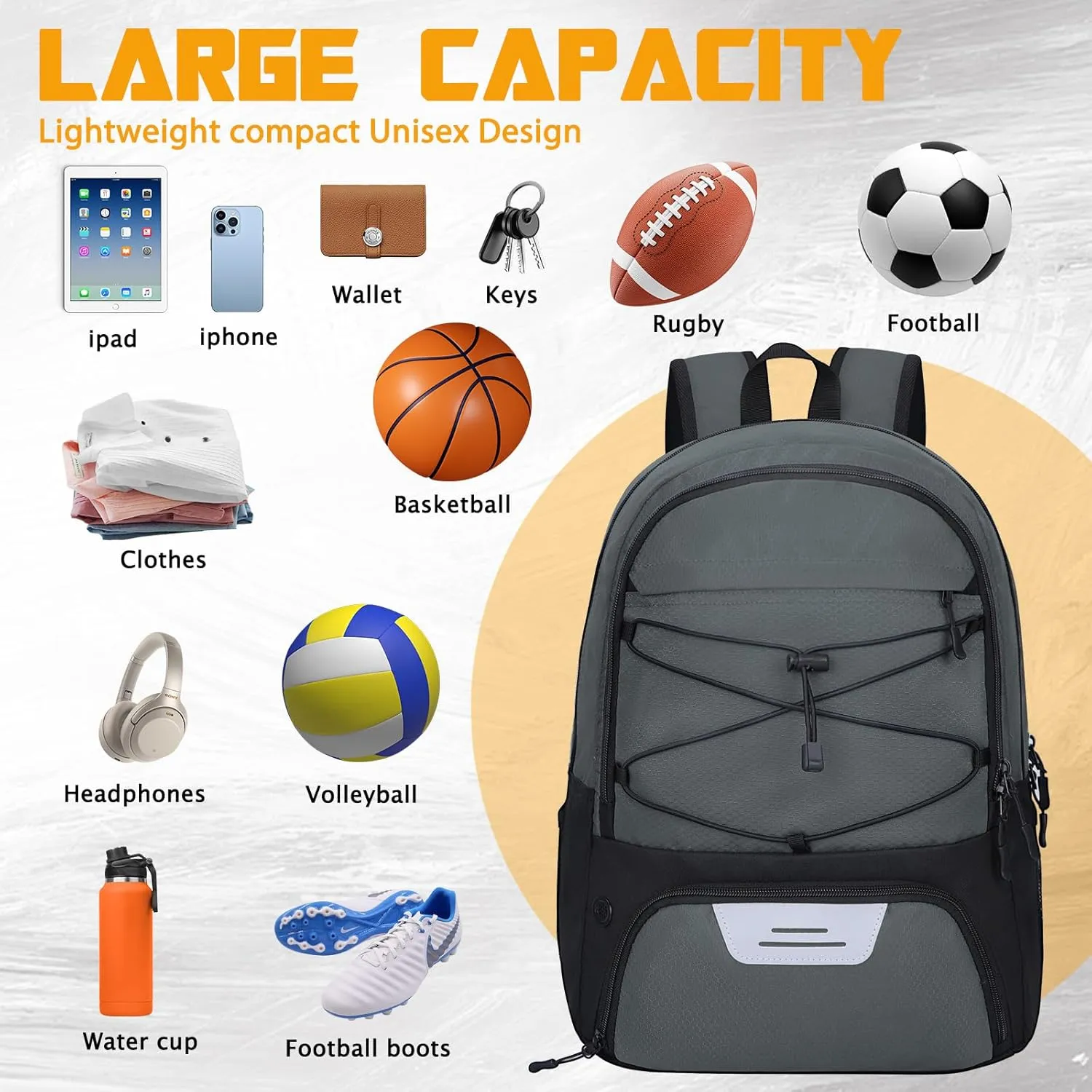 Goloni Soccer Backpack,Soccer Bag with Ball Holder & Shoe Compartment,Large Sports Bag for Basketball, Volleyball,Football