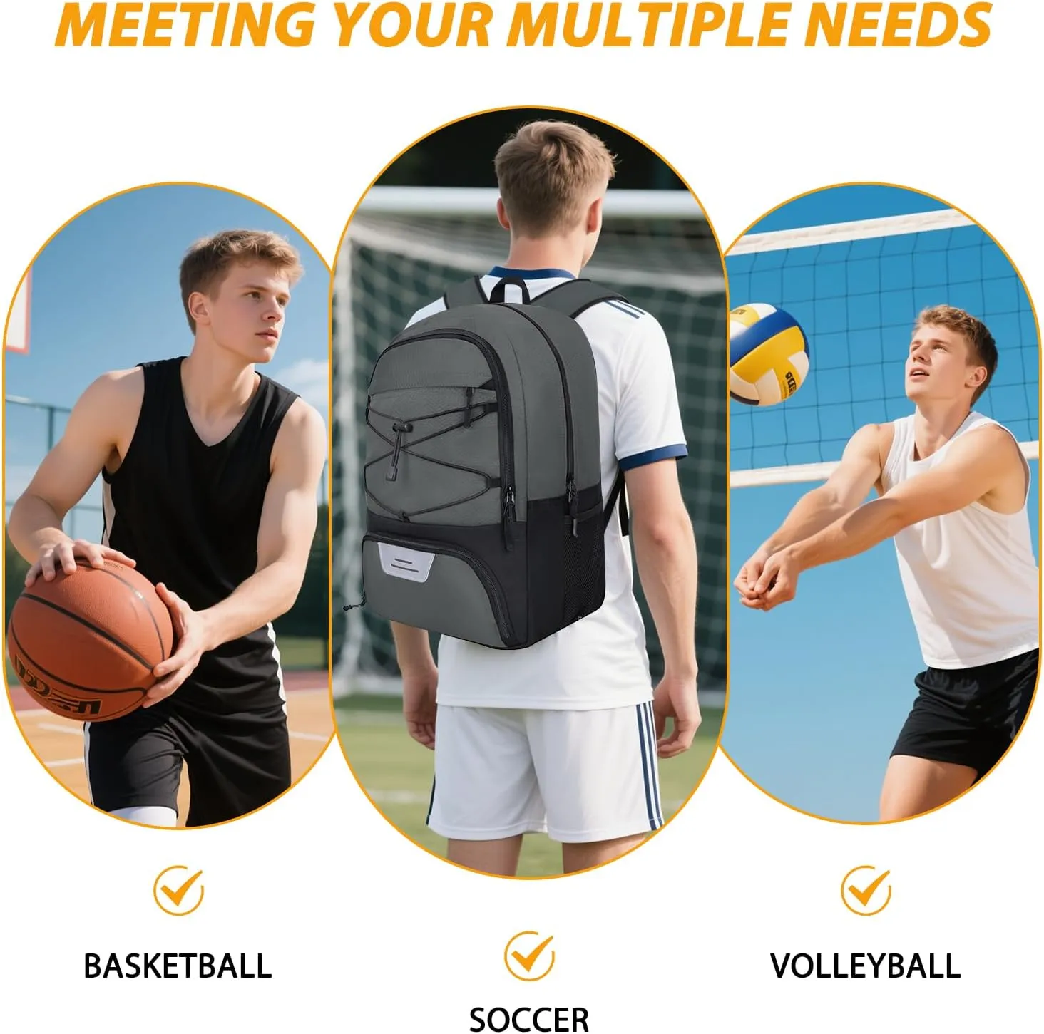 Goloni Soccer Backpack,Soccer Bag with Ball Holder & Shoe Compartment,Large Sports Bag for Basketball, Volleyball,Football