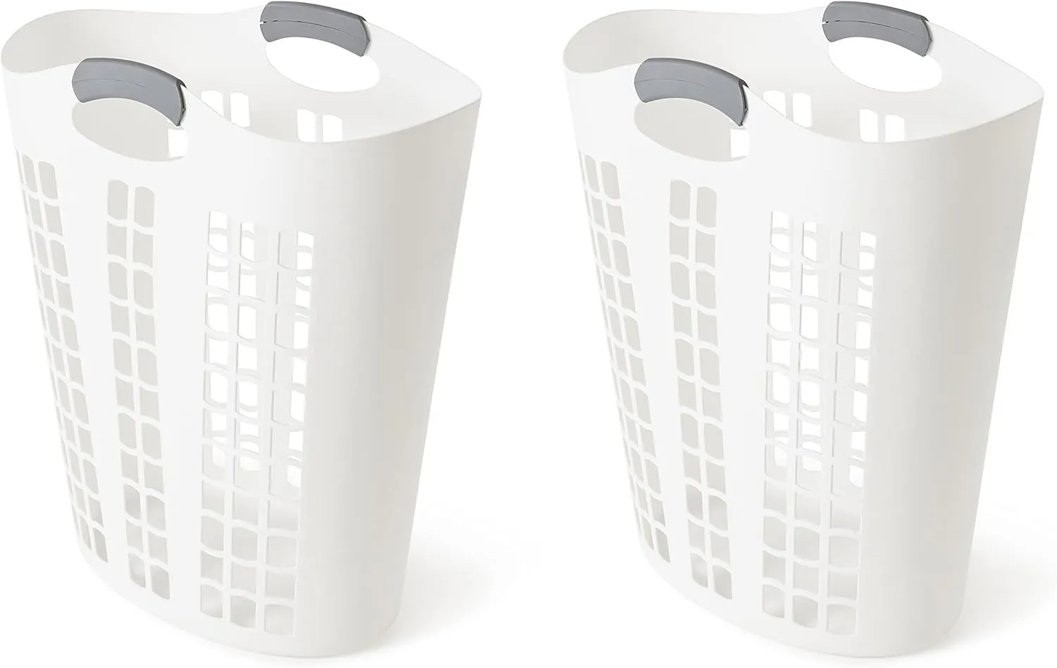 Gracious Living Easy Carry Flex Hamper, Large 87.5 Liter Lightweight Plastic Ventilated Laundry Basket Clothes Bin with Handles, White (2 Pack)