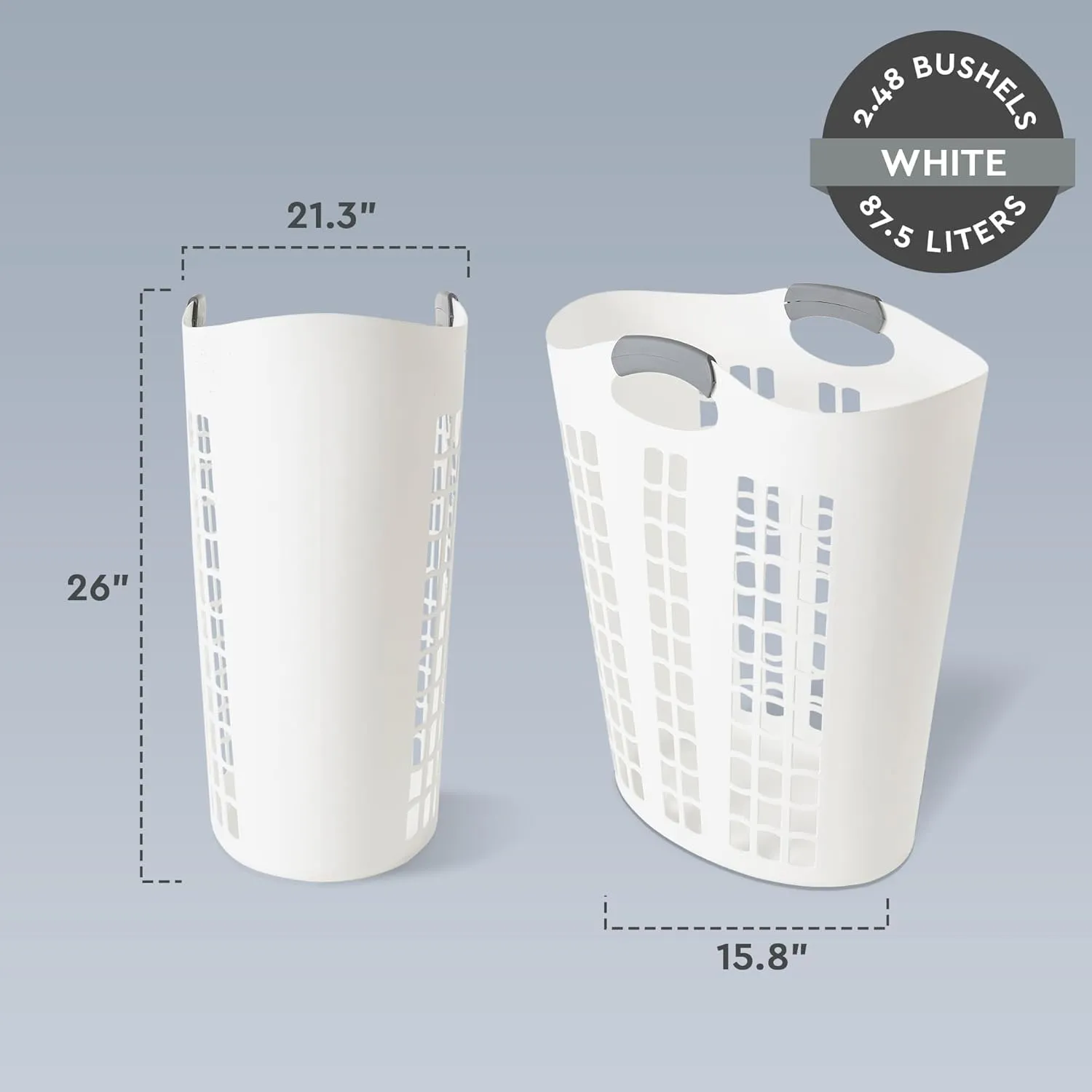 Gracious Living Easy Carry Flex Hamper, Large 87.5 Liter Lightweight Plastic Ventilated Laundry Basket Clothes Bin with Handles, White (2 Pack)
